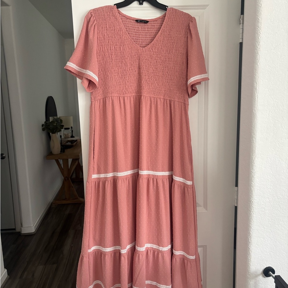 Chic Smocked Pink Maxi Dress